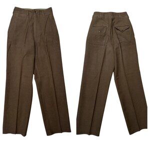 VINTAGE WW2 Brown Wool DRESS TROUSERS PANTS W27 L33 Talon Zipper